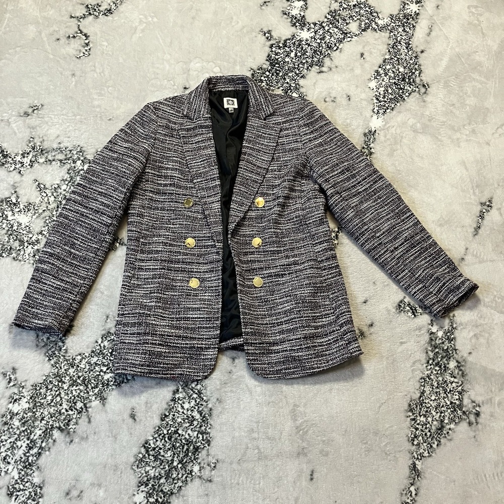 Anne Klein Blazer Womens Size Small Gold Button Double Breasted Tweed Multicolor